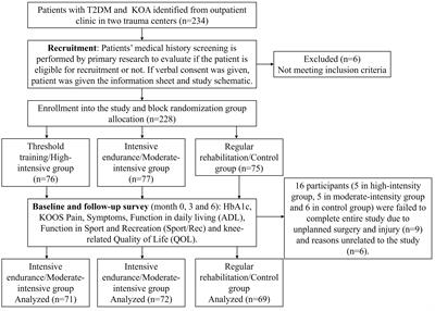 Different intensities of aerobic training for patients with type 2 diabetes mellitus and knee osteoarthritis: a randomized controlled trial